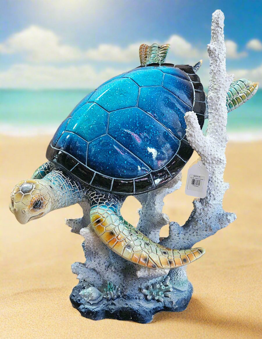 Lg Blue Turtle on White & Blue Coral