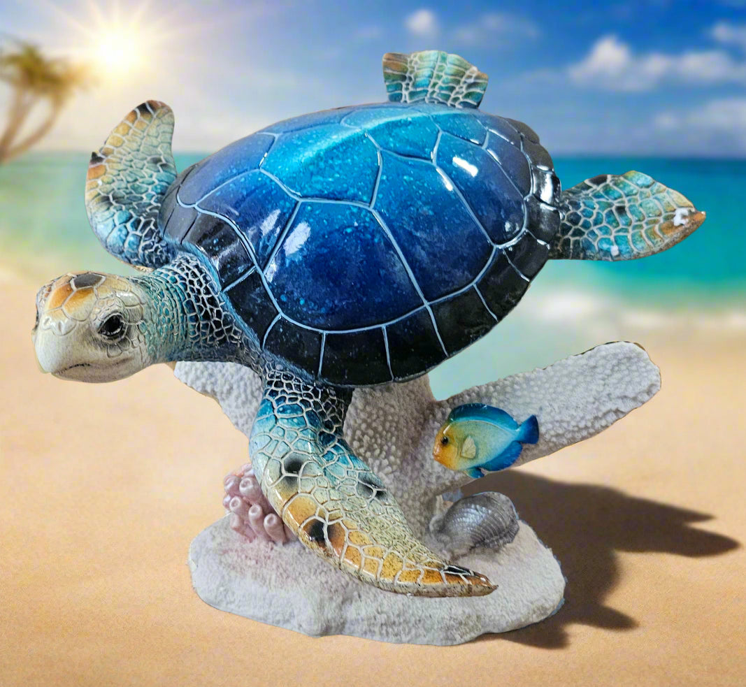 14" Blue Turtle On Coral