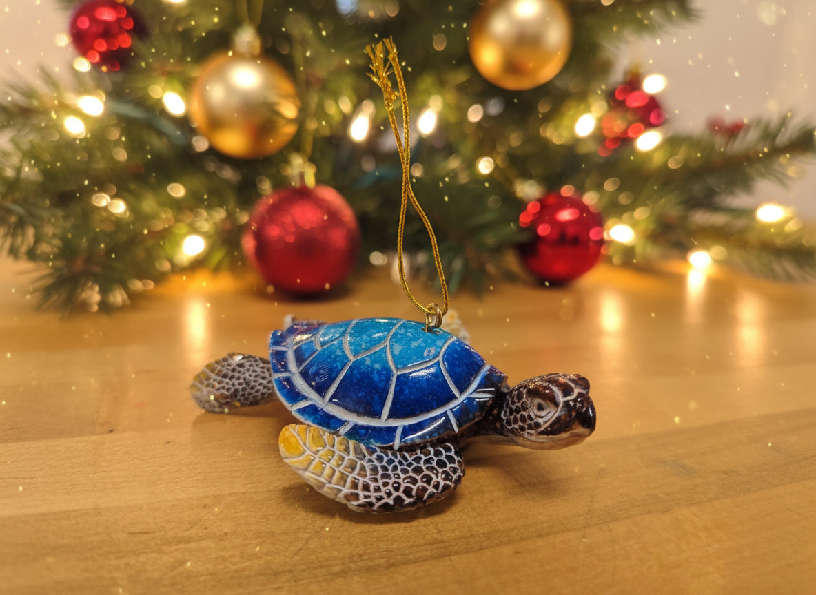 BLUE & BROWN SM TURTLE ORN