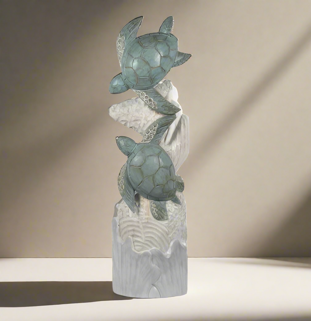 LG Carved DBL Seaturtle Statue
