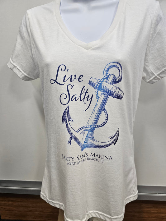 Ladies White V-Neck