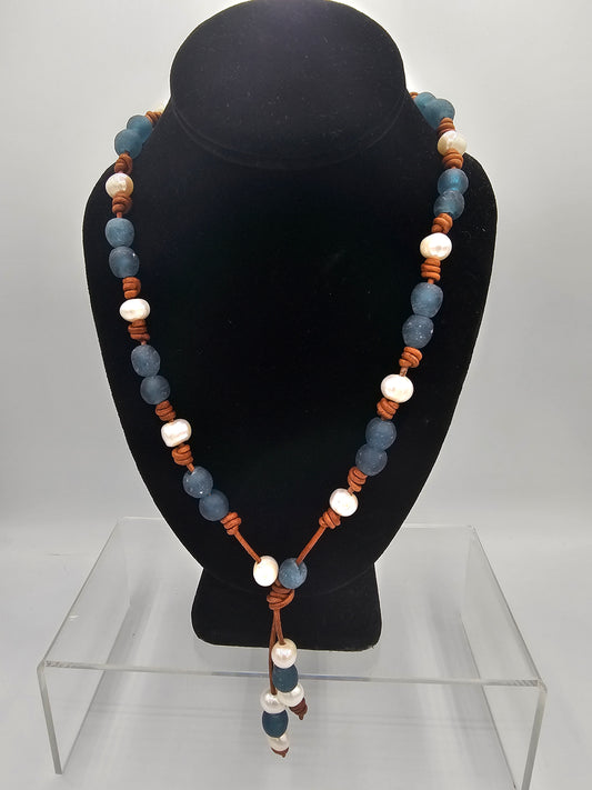 Ghana Pearl Necklace-Blue