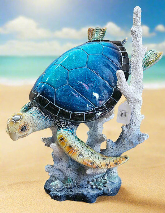 Lg Blue Turtle on White &  Blue Coral