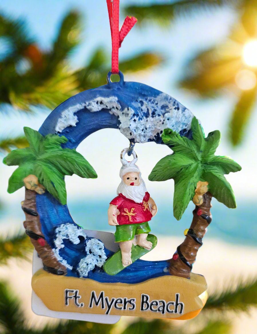 Palm Tree Surfing Ornament