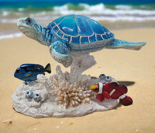 Lg Blue Turt/fish on Coral