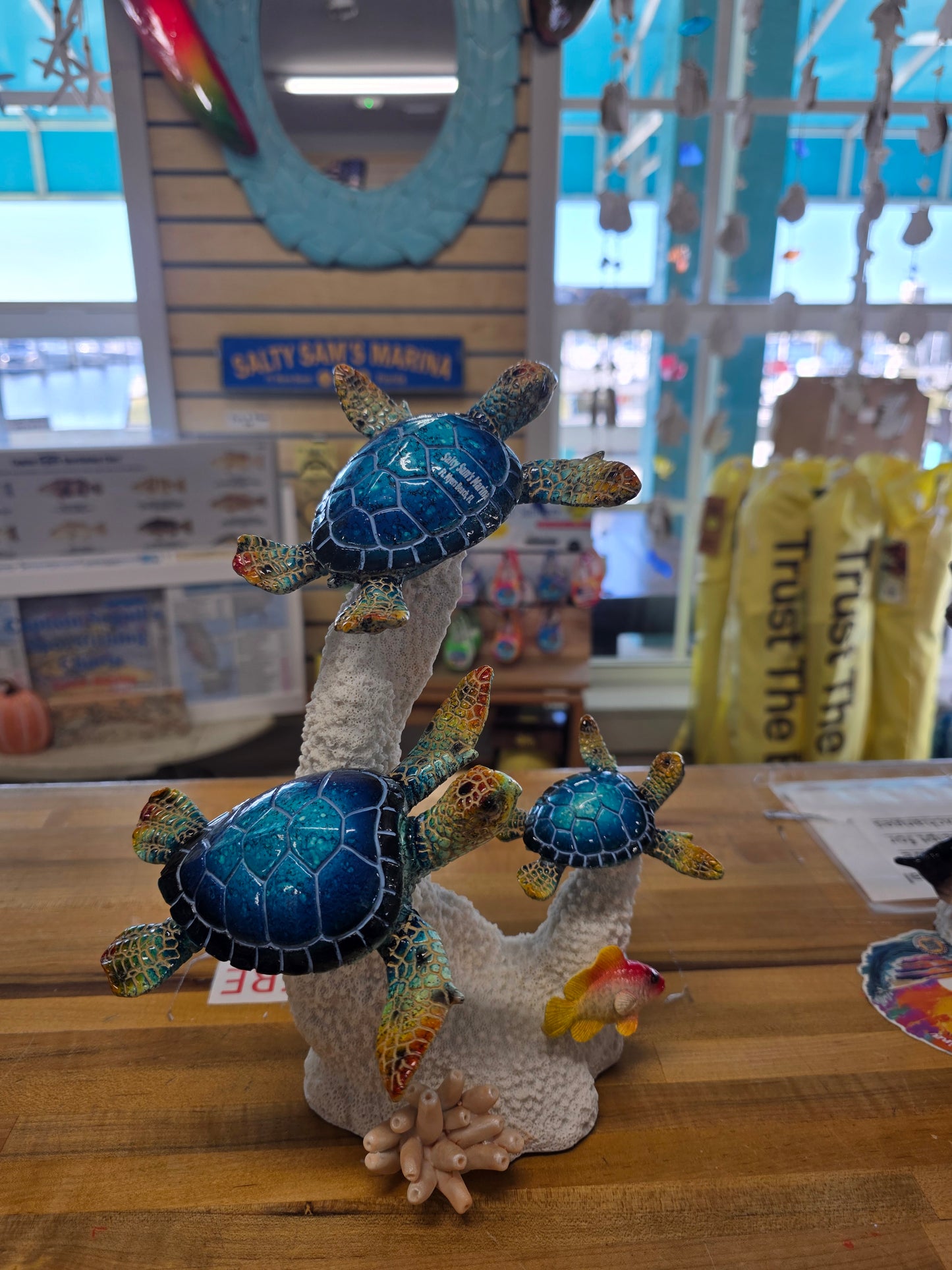 3 BLUE TURTLES ON WHITE CORAL