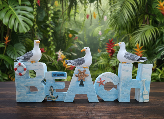 BEACH-LT BLUE-SEAGULLS