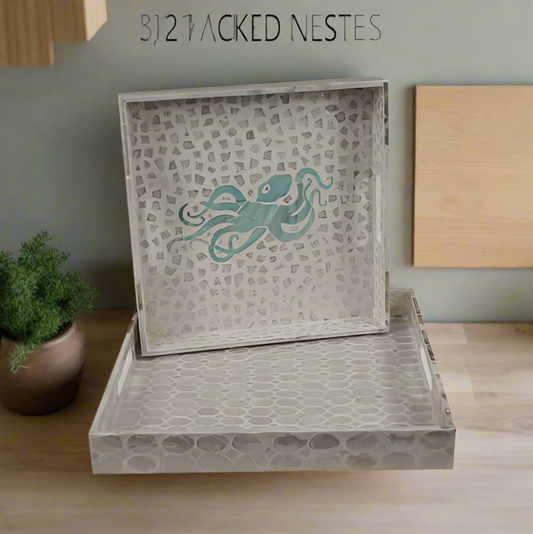 S/2 SQ CAPIZ OCTO TRAYS