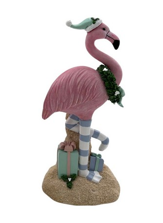 XMAS FLAMINGO W/WREATH & GIFTS